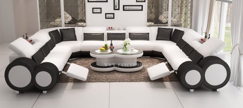 Fancy Homes Renata-B U-shaped corner leather sofa in white and black leather