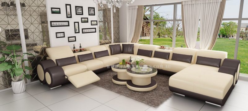 Fancy Homes Renata modular leather sofa in beige and brown leather