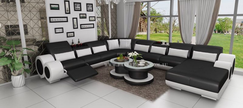 Fancy Homes Renata modular leather sofa in black and white leather