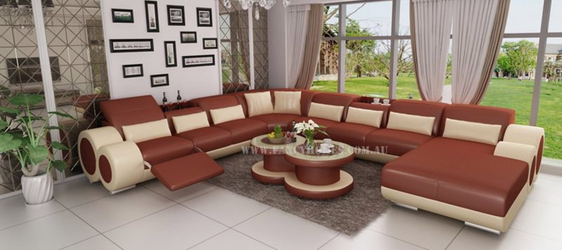 Fancy Homes Renata Modular Leather Sofa in bronze and beige leather