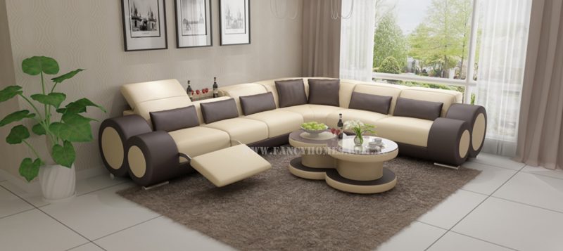 Fancy Homes Renata-D corner leather sofa in beige and brown leather