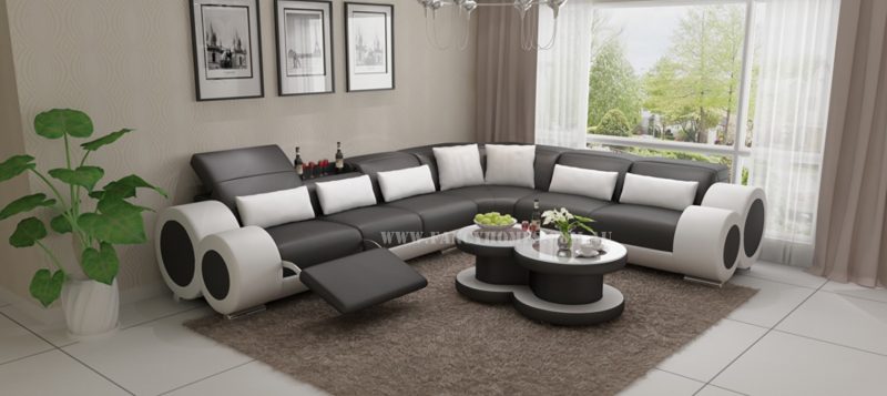 Fancy Homes Renata-D corner leather sofa in grey and white leather