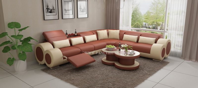 Fancy Homes Renata-D corner leather sofa in bronze and beige leather