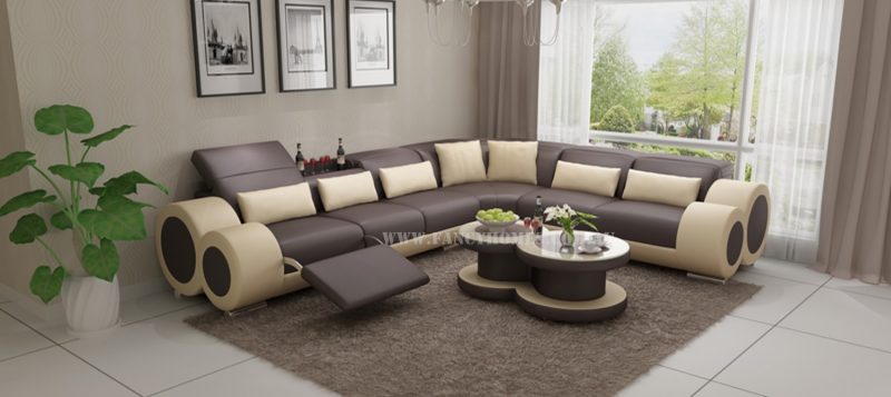 Fancy Homes Renata-D corner leather sofa in brown and beige leather