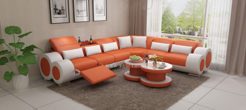 Fancy Homes Renata-D corner leather sofa in orange and white leather