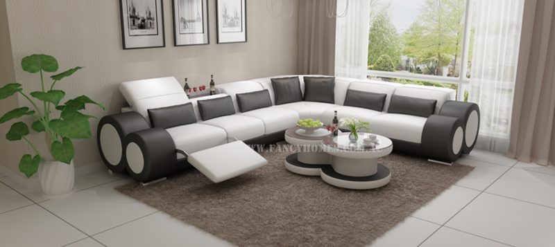 Fancy Homes Renata-D corner leather sofa in white and black leather