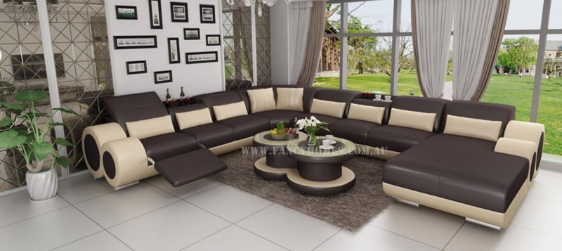 Fancy Homes Renata Modular leather sofa in brown and beige leather