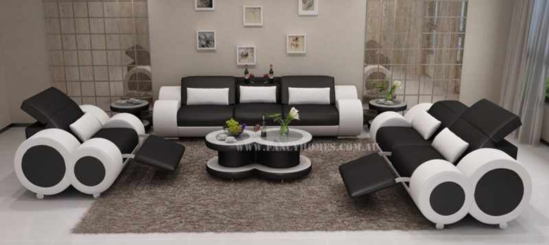 Fancy Homes Renata-E lounges suites leather sofa in black and white leather