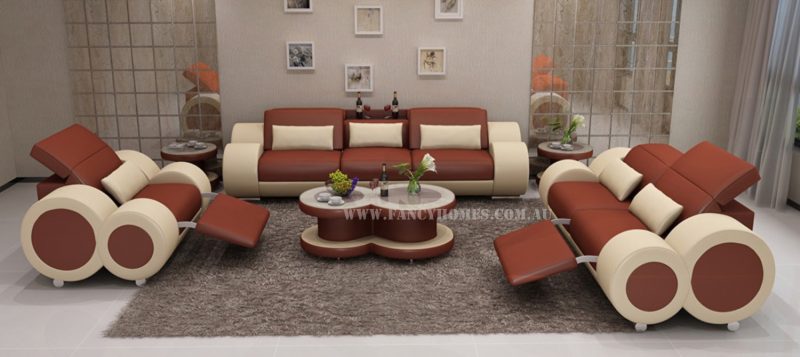 Fancy Homes Renata-E lounges suites leather sofa in bronze and beige leather