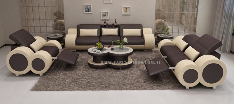 Fancy Homes Renata-E lounge suites leather sofa in brown and beige leather