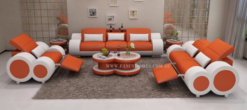 Fancy Homes Renata-E lounges suites leather sofa in orange and white leather