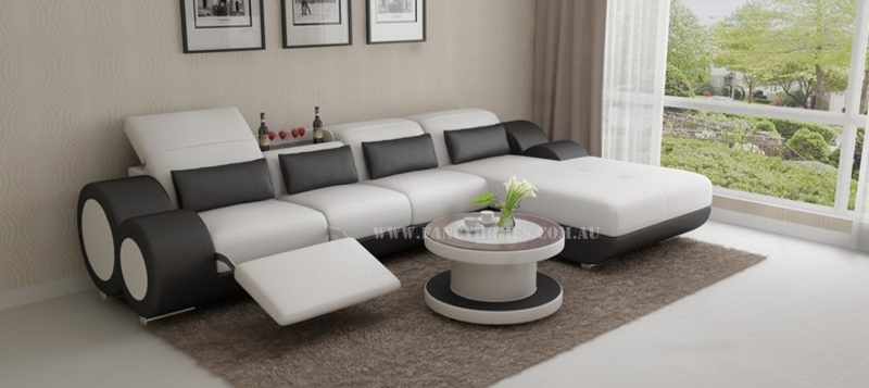 Fancy Homes Renata-H chaise leather sofa in white and black leather