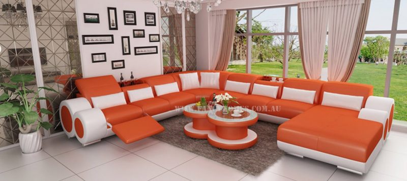 Fancy Homes Renata modular leather sofa in orange and white leather