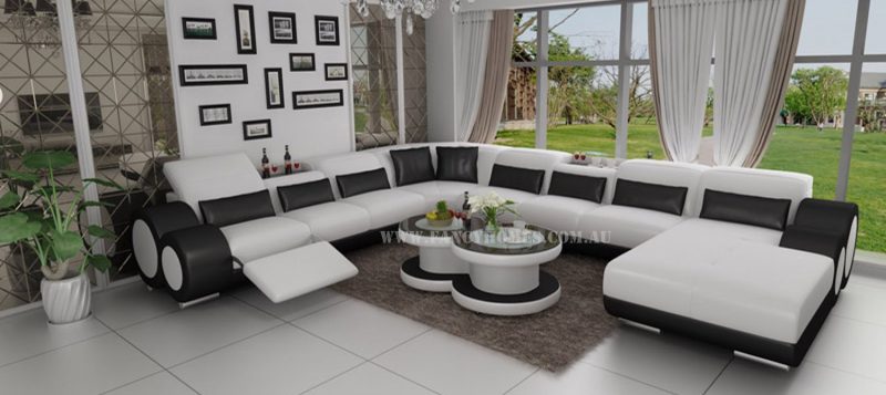 Fancy Homes Renata modular leather sofa in white and black leather