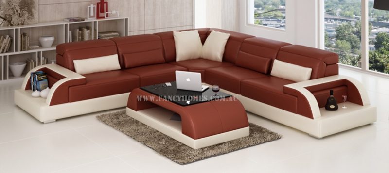 Fancy Homes Siena-B corner leather sofa in maroon and white leather