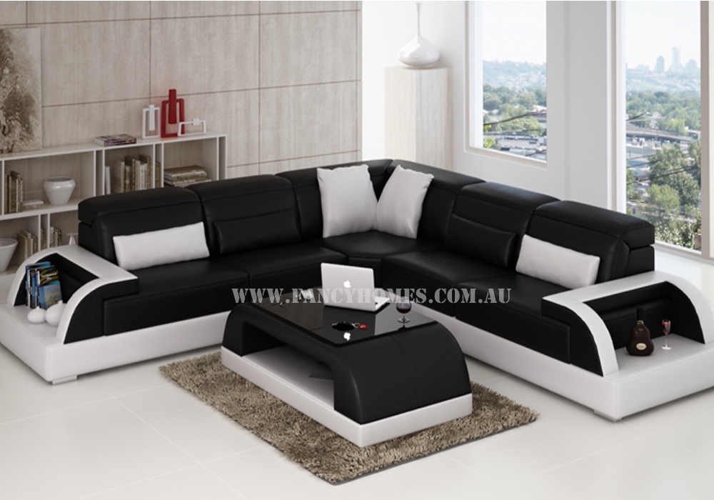 Siena B Contemporary Corner Leather, Black And White Leather Sofa Set