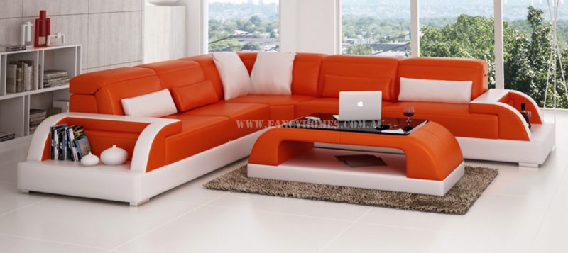 Fancy Homes Siena-B corner leather sofa in orange and white leather