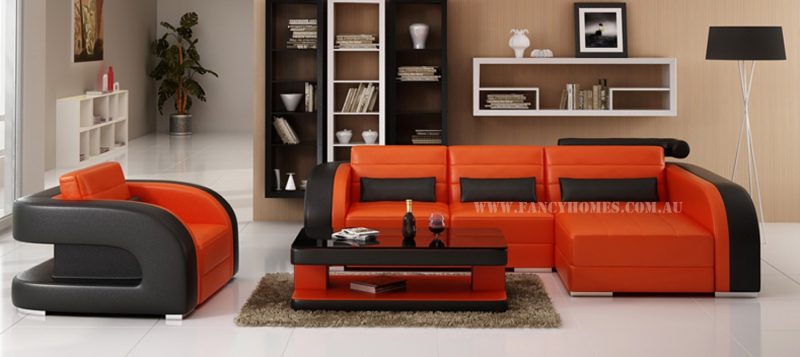 Fancy Homes Stream chaise leather sofa in orange and black