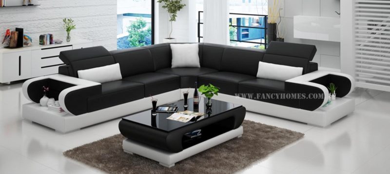 Fancy Homes Teresa-B corner leather sofa in black and white leather