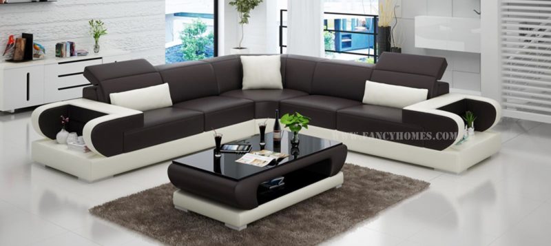 Fancy Homes Teresa-B corner leather sofa in brown and white leather