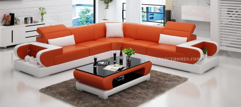 Fancy Homes Teresa-B corner leather sofa in orange and white leather