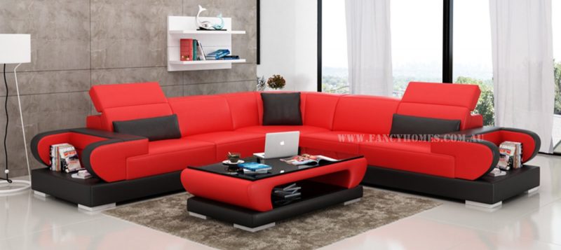 Fancy Homes Teresa-B corner leather sofa in red and black leather