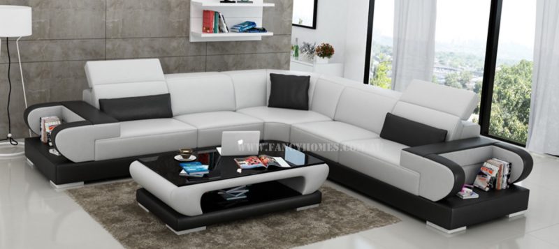 Fancy Homes Teresa-B corner leather sofa in white and black leather