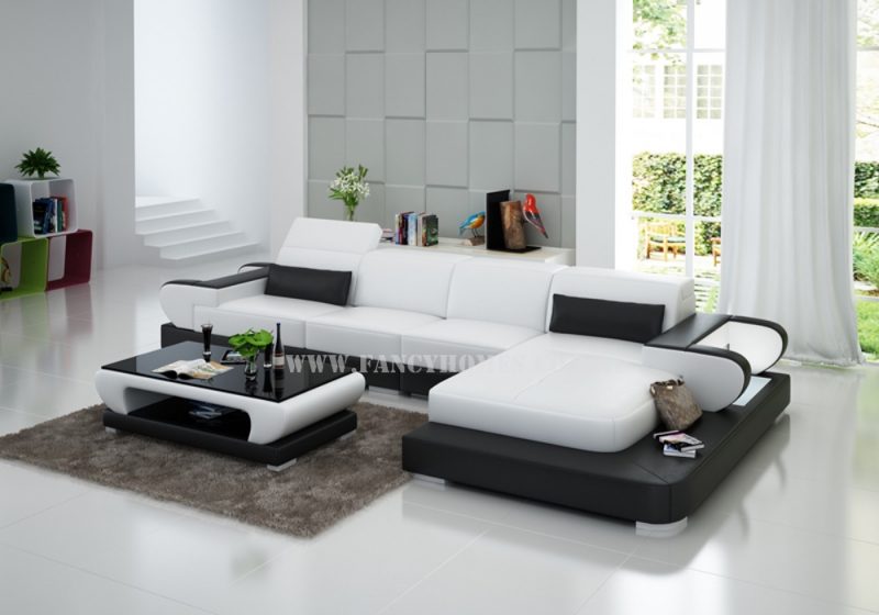 Fancy Homes Teresa-C chaise leather sofa is featured with adjustable headrests, curved armrests, open storages and LED lighting system