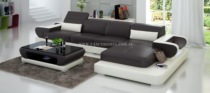 Fancy Homes Teresa-C chaise leather sofa in brown and white leather