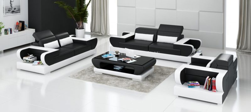 Fancy Homes Teresa-D lounges suites leather sofa in black and white leather
