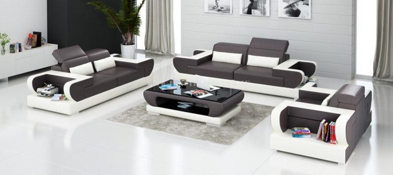 Fancy Homes Teresa-D lounges suites leather sofa in brown and white leather