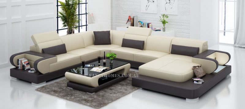 Fancy Homes Teresa modular leather sofa in beige and brown leather
