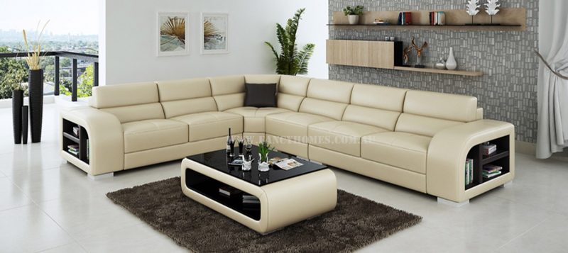 Fancy Homes Teri-B corner leather sofa in beige and brown leather