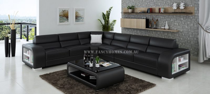 Fancy Homes Teri-B corner leather sofa in black and white leather