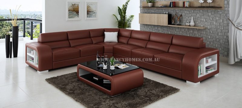 Fancy Homes Teri-B corner leather sofa in maroon and white leather