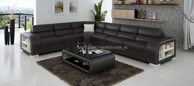 Fancy Homes Teri-B corner leather sofa in brown and white leather