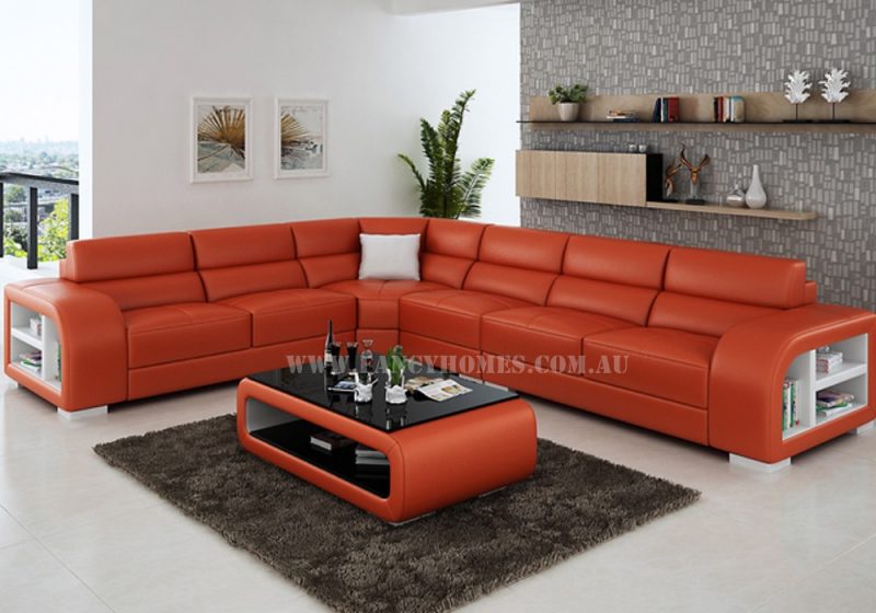 Fancy Homes Teri-B corner leather sofa in orange and white leather