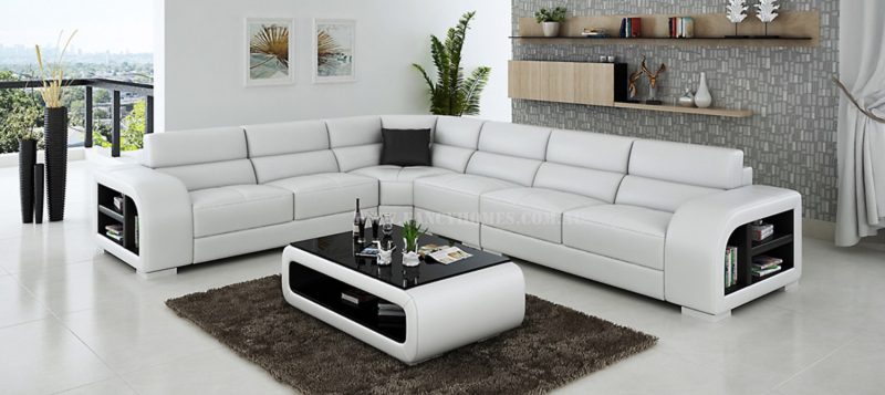 Fancy Homes Teri-B corner leather sofa in white and black leather