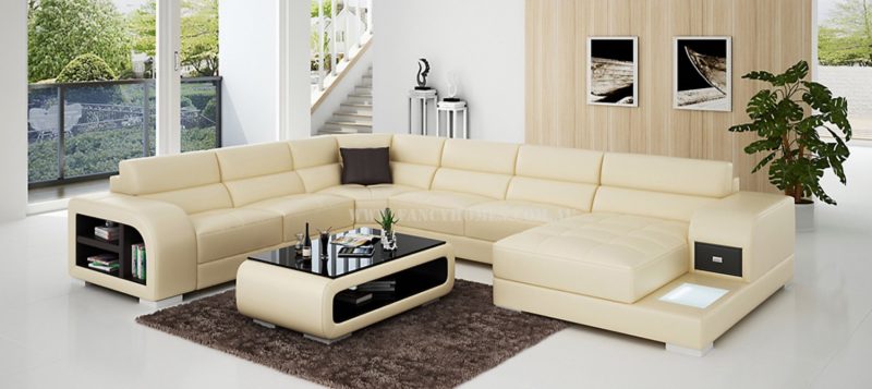 Fancy Homes Teri modular leather sofa in beige and brown leather