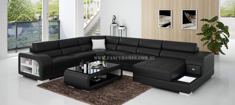 Fancy Homes Teri modular leather sofa in black and white leather