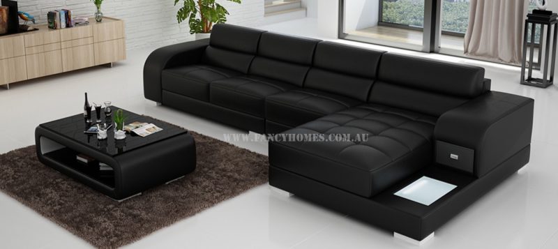 Fancy Homes Teri-C chaise leather sofa in black and white leather