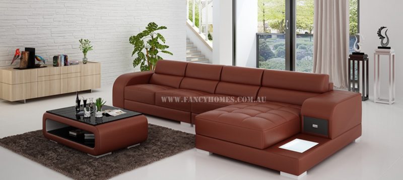 Fancy Homes Teri-C chaise leather sofa in maroon and white