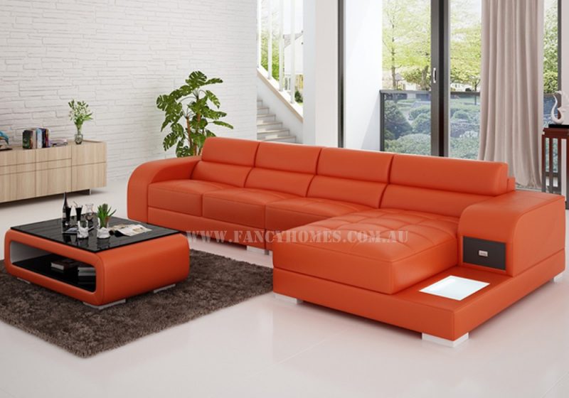 Fancy Homes Teri-C chaise leather sofa in orange and white leather