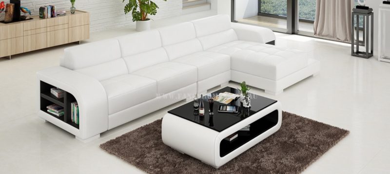 Fancy Homes Teri-C chaise leather sofa in white and black leather