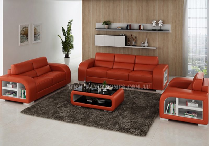 Fancy Homes Teri-D lounges suites leather sofa in orange and white leather featured with storage armrests