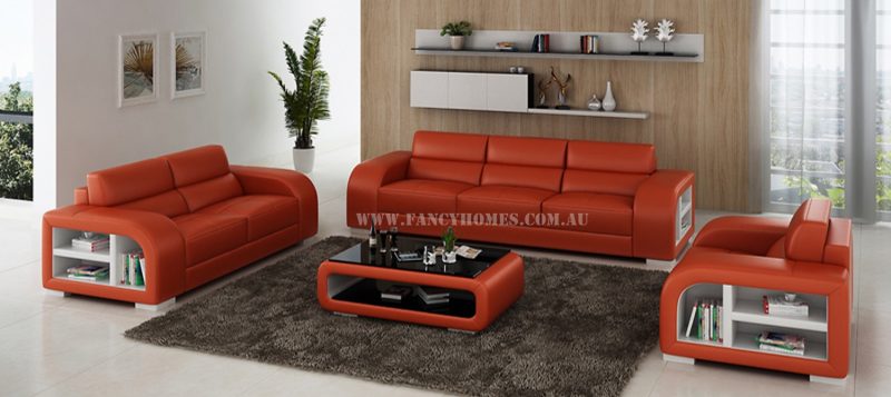 Fancy Homes Teri-D lounges suites leather sofa in orange and white leather