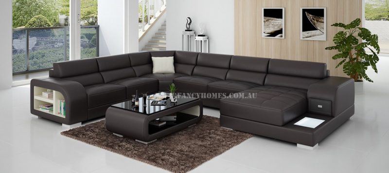 Fancy Homes Teri modular leather sofa in brown and white leather