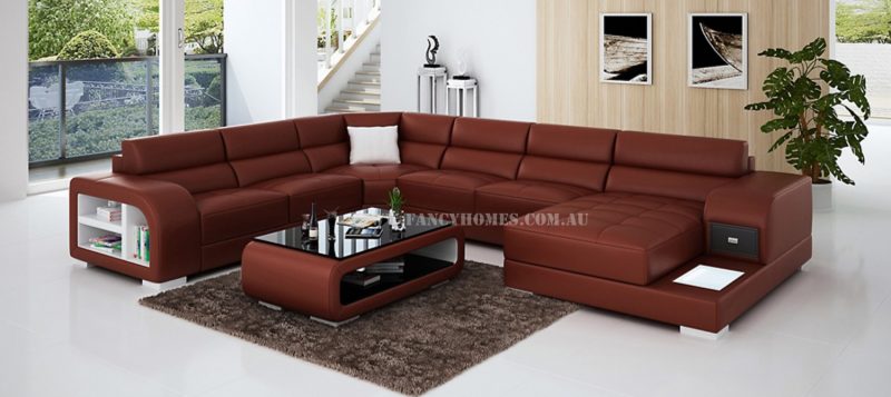 Fancy Homes Teri modular leather sofa in maroon and white leather