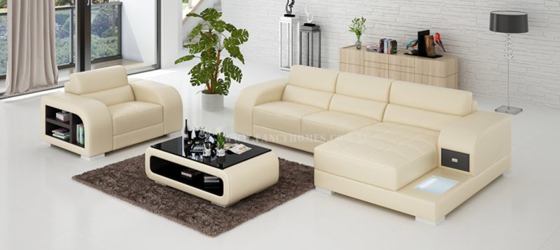 Fancy Homes Teri-E chaise leather sofa with a single seater in beige and brown leather