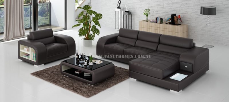 Fancy Homes Teri-E chaise leather sofa with a single seater in brown and white leather